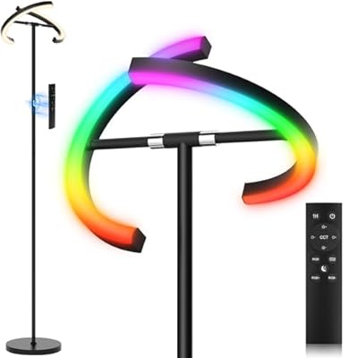 SIBRILLE RGBCW Floor Lamp, Color Changing Standing Lamp, Modern Stepless Dimmable LED Floor Light Tall Lamp with Remote Control, 20W 3000-6000K Rotatable Floor Lamps for Living Room, Bedroom, Office