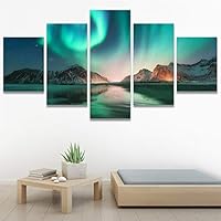 SIGNWIN 5 Panel Canvas Wall Art Modern Art Astronomy & Space Aurora Colorful Global Multicolor Photography for Home Decorations Ready to Hang - 60