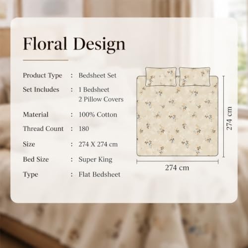 Image of Bombay Dyeing Floral Brown Super King Size Bedsheet Set (3 Pc)