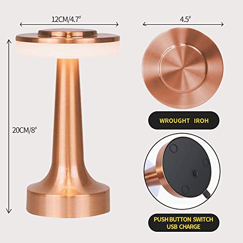 Image of Portable Metal Desk Lamp,3 Color Touch Sensor Control Cordless LED Table Lamp,3-Levels Brightness Rechargeable Bedside Lamp,Night Light for Kids Nursery,Dining Room Lamp (Rose Gold)