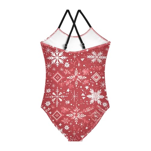 KLL Merry Christmas Snowflake Red Hoho Girl 1-Piece Swimsuit Beach Swimwear Adjustable Strap Quick Dry2