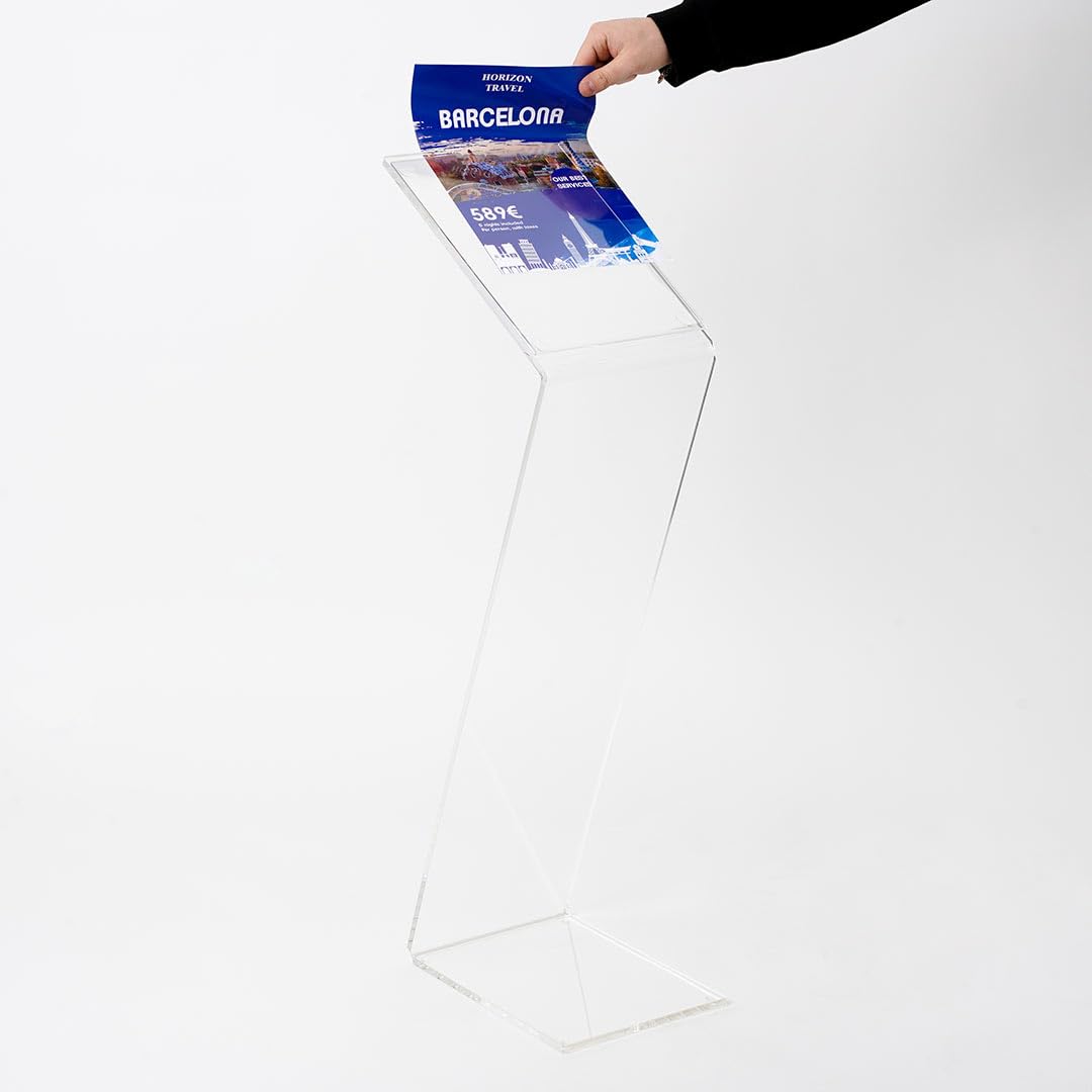 Danieli - Espositore a Leggio da Pavimento in Acrilico Trasparente -Base a Z - Tasca Porta Comunicazioni o Porta Menu A4 (Slim)