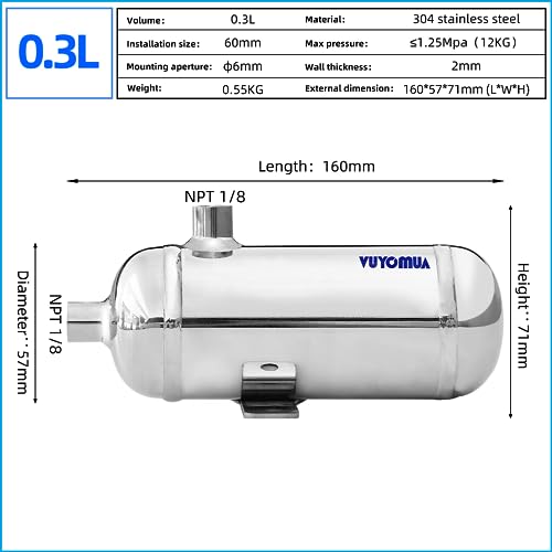 Image of 0.1Gallon 304 Stainless Steel High Pressure Mini Small Portable Air Tank Air Reservoir Water Storage Tank (SS-0.3L)
