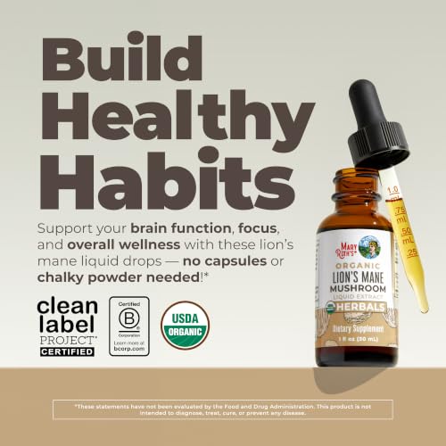 Image of MARYRUTH'S Lions Mane Mushroom Supplement | Nootropic USDA Organic Lions Mane Extract 1,180mg | Nervine Herbal Liquid Drops | Brain Health | Focus & Memory | Non-GMO | Vegan | Alcohol Free | 1 Fl Oz