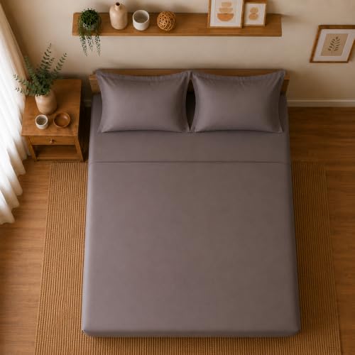 Image of Linen Home Cotton Percale Bedsheet Set Queen Size Charcoal Grey