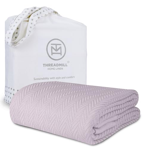 Threadmill Luxury Cotton Twin Blanket, 68x92in, Herringbone
