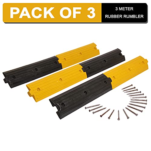 Image of LADWA 6 Piece, 3 Mtrs Rubber Rumblers Road Safety Speed Breaker /Speed Hump in Black & Yellow Color for High Visibility - (3 Yellow & 3 Black).