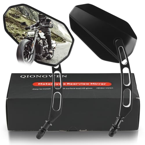 QIONGWEN Motorcycle Rearview Mirror 360 Degree Adjustment Handlebar Mirrors M8 Compatible with Road King Street Electra Glide Dyna Sportster Softail Road Glide