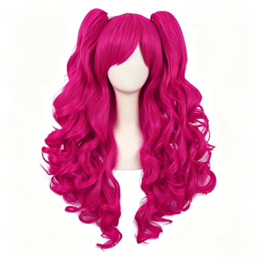 Perruque de cosplay Lolita longue bouclée rose Qury de 60 cm aux finitions soignées premium