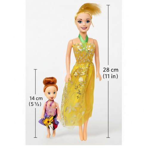 Image of Dolls for Girls with Cute Dress Play Set| Kids Dress up Makeup Role Play kit| Birthday Gift Fashion Doll for Girls| Toys for Children with Doll and accesories | Movable Hand & Legs (C19)