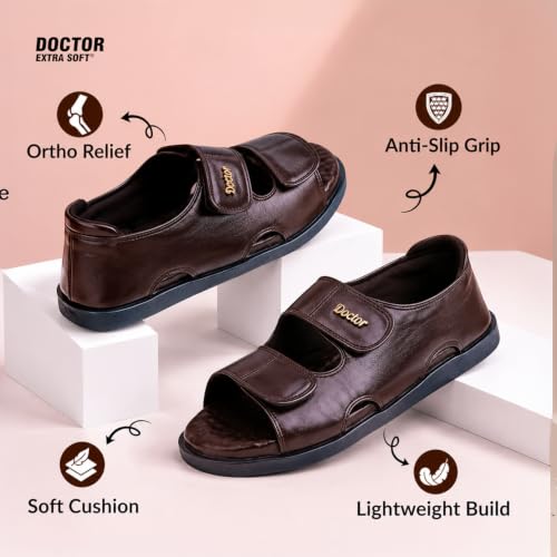 Image of DOCTOR EXTRA SOFT Orthopedic Diabetic Comfortable Dr Sole Footwear Daily Use Casual Wear Stylish Black Cushioned Adjustable Strap Sandals for Men's-Gents &Boy's L-10