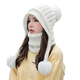 ❤【 100% Satisfecho】: Si no está 100% satisfecho con su compra, podemos garantizar un reembolso una vez devuelto. Póngase en contacto si tiene algún problema con este Gorro Bufanda set.gorro de invierno con pompón para mujer con forro polar cálido, gorro de esquí grueso y holgado.