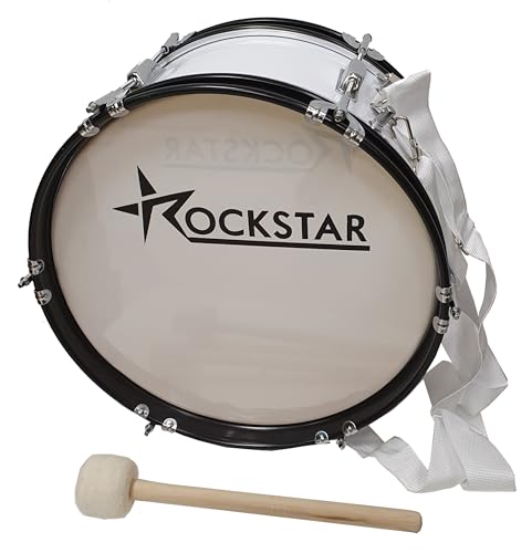 JM FOREST | Bombo charanga | 42x24 cm, blanco, madera, aros metálicos negros | Muy ligero, incluye maza y correa cruzada, 4 arandelas transporte | Sonido potente y fácil de transportar