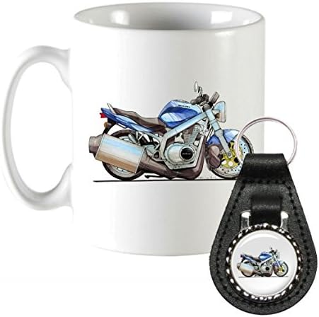 K1195-MK Koolart Gifts Cartoon Suzuki GS-500 Motorcycle Coffee Mug & Leather Keyring Gift Set