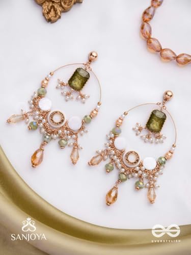 Image of SANJOYA by EVERSTYLISH Embroidered Earrings for Women | Hoop Earrings with Stones, Beads, Pearls & Glass Drops | Lightweight Ethnic & Festive Jewelry for Weddings & Parties