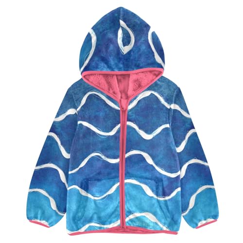 GuoChe Blue Wave Stripes Girls Sherpa Jacket With Hood