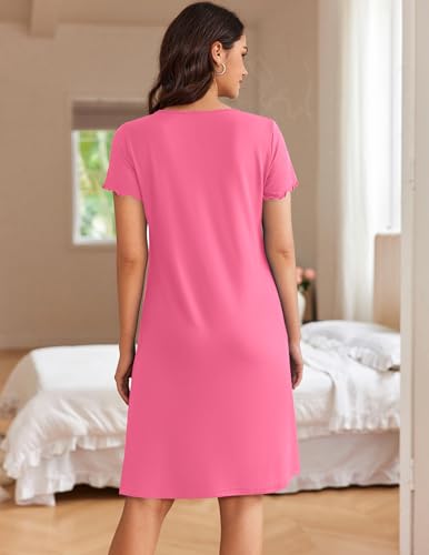 Image of Ekouaer Women Nightshirts Button Down Nightgown Sleep Shirt Short Sleeve Night Shirts Pajama Dress
