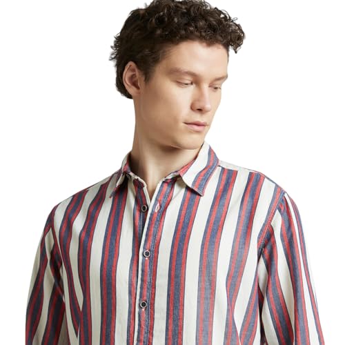Image of Pepe Jeans Men's Casual Shirt | Striped Shirt for Men| Regular Fit | Vertical Stripes | Full Sleeve | Available in Plus Size