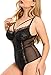 Plus Size Lingerie for Women - Sexy Strappy Harness Top Eyelash Lace Bodysuit Naughty Bottom Mesh Teddy Outfit(663a,Black,2XL)