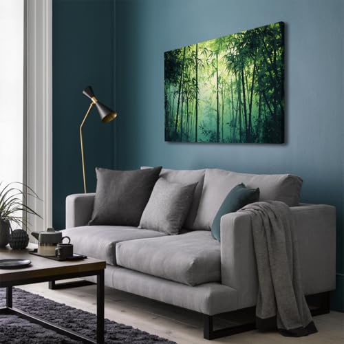 Affiche forêt de bambou verte style chinois avec cadre intérieur