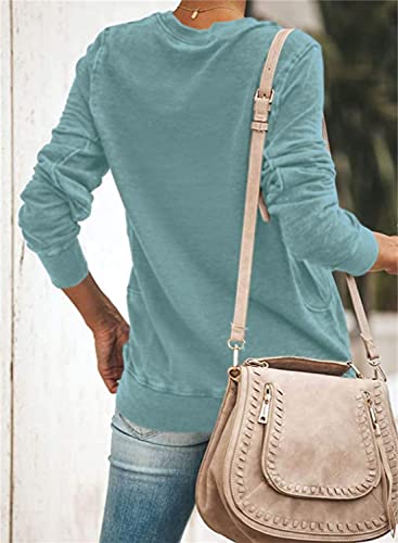 Senserise Womens Tops Casual Crewneck Sweatshirt Long Sleeve Shirt Fall Tops Novelty Athletic Music Fan Sweatshirts(Solid Blue Grey,S) #TOP1