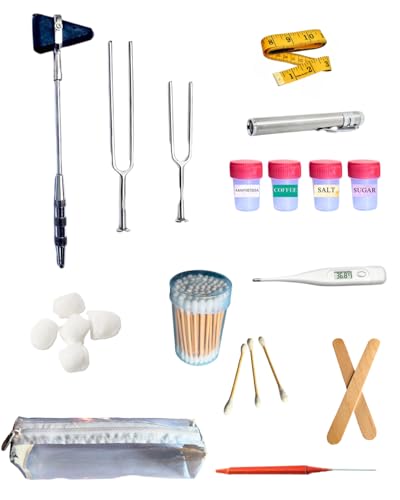Image of CNS Medical Student Kit, with Tuning Forks, Snellen Chart, Knee Hammer, Digital Thermometer and More ( Central Nervous System Examination kit) for Medical professionals and Practitioners (MODEL 8)