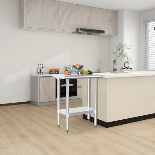 Image of HARDURA Stainless Steel Work Table Commercial 18x30 Inches Kitchen Prep Table and Heavy Duty Commercial Workbench NSF 430 with Undershelf and Galvanized Legs