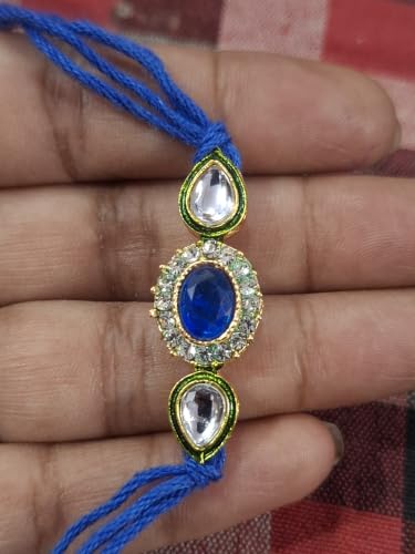 Image of Elegant Traditional Gold Plated /Rakhi Combo Of 1 Piece for Men and Women /brother /sister /bhabhi Kundan Stone combo set (Same as Shown In Image)