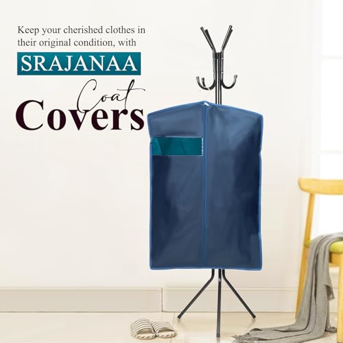 Image of Men's Coat & Blazer Cover | Fold-Over Rexin Garment Bag | Durable, Dustproof, Moisture-Proof Protector for Suits, Jackets & Formal Wear | Blue | Set of 12 Height-36 inch