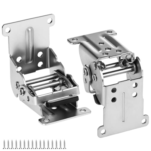 QWORK® 2 Piezas Bisagras Plegables Mensula Plegable de 90 Grados para Patas de Muebles Herrajes para Mesas Plegables con 20 Tornillos - Plata