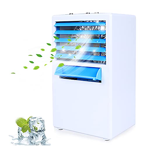 Vodche Portable Air Conditioner Fan, Mini Air Cooler Desk Fan with Icebox, 4-in-1 Evaporative Air Cooler with 3 Fan Speeds, Quiet Mini Air Conditioner for Home & Office, Portable Air Humidifier