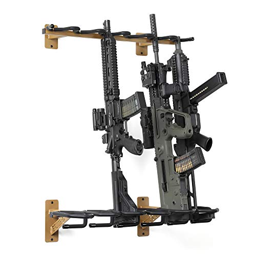 Savior Equipment RAL8000 Tan Wall-Mount Rifle Rack Tactical Shotgun Carbine Firearm Free-Standing Gun Display Indoor Storage Rack - Heavy Duty Steel, 6-Slot Holds up to 150 Lbs