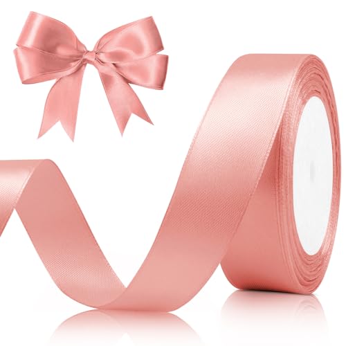 Pink Ribbon for Gift Wrapping Champagne Ribbons for Christmas Tree, 1 Inch 25 Yards Fabric Ribbon Rose Gold Ribbons Champagne Pink Ribbon for Flower Bouquet Wedding Decor, Thanksgiving, Bridal Shower