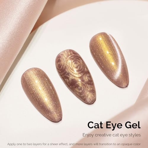 Image of MelodySusie Pearl Cat Eye Gel Nail Polish, 0.5 Fl Oz Gold Glitter Holographic Magnetic Nail Polish with Magnet, UV Nail Polish for Nail Art Manicure Salon DIY at Home G1402