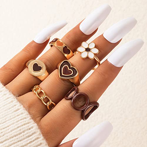 Shining Diva Fashion Latest Stylish Set of 6 Finger Rings for Women and Girls (14682r) Brown