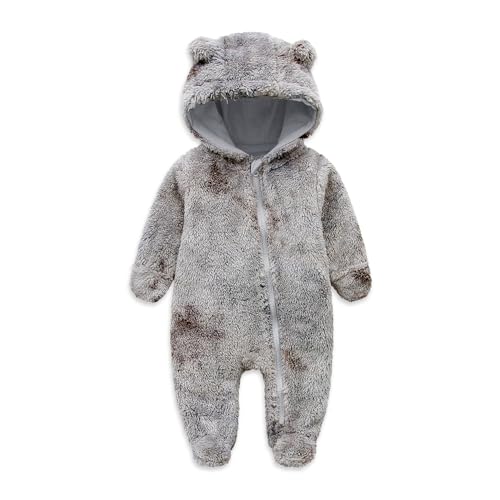 Image of Jimonda Baby Tie Dye Snowsuit Winter Fleece Jumpsuit 0-18 Months, 100% Polyester Hooded Romper with Bear Ears for Infant