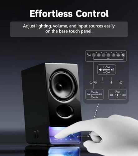 Image of Edifier R20BT Computer Speakers, 2.75 inch Full-Range Drivers, Bluetooth 6.0, Touch Controls, AUX & USB-C Inputs, Headphone Jack, Custom Ambient Light & Sound Profiles via APP - Black