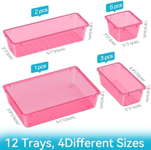 12 PCS Drawer Organizer Set, Makeup Organizers, Tool Storage Trays, Pink - 3