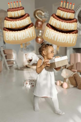 Image of Happy Birthday Large Cake Foil Balloons 40 Inch Three-Layer Big Cake Happy Birthday Cream Coffee Mylar Helium Balloon for Girls Boy Women Kids Baby Shower Birthday Party Decorations Supplies 2 Pcs
