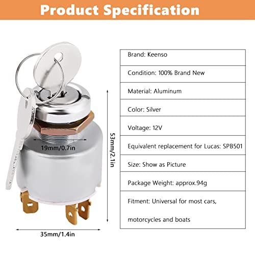 Ignition Switch, 12V Universal Car Tractor Marine mini 3 Position Boat ON OFF Start Ignition Starter switch Switches with key Waterproof Controls W/ 2 dumper Keys SPB501 for engine - Image 4