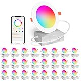 SikSog 24Pack Smart Recessed Lighting 4 Inch RGBCW Color Changing 12W LED Downlight with Junction Box,1000 Lumen Recessed Ceiling Light Compatible with Alexa,Dimmable by Bluetooth Control