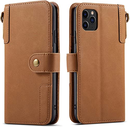 Étui iPhone 13 Pro antichoc en cuir marron avec fonction portefeuille