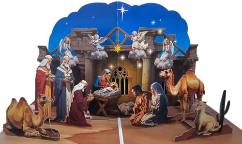 iGifts And Cards Three Kings Nativity 3D Pop-Up Card - Wise Men Visit 6"x8"