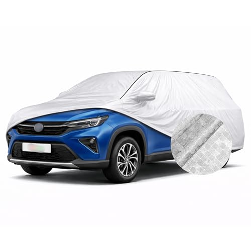 Image of SEAZEN Waterproof Car Cover for Toyota Urban Cruiser Hyryder | Dustproof, UV & Scratch Resistant Soft Cotton Lining | Triple Stitched, Mirror Pockets & Elastic Hem | Metallic Silver with Black Piping