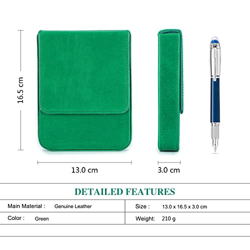 Hiram Leather Pen Case for 6 Pens Portable Vegetable Tanned Leather Made Pen Storage Box with Hidden Magnetic Snap Closure and Pen Tray Drawer Holder Design (Green) - Image 2
