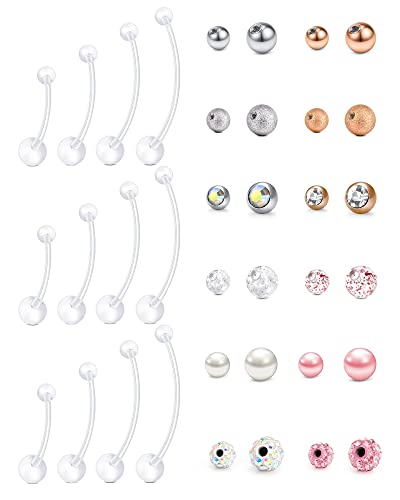 Anicina Pregnancy Belly Rings 14G Plastic Belly Button Rings for Pregnancy Long Bar 18-38mm Sport Maternity Bioplast Navel Button Ring Retainer with Replacement Balls Mix Style