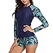 Women's Two-Piece Long-Sleeved Sun Protection Clothing Fashion Printed Swimsuit Water Sports Clothing 2-Large
