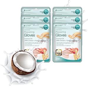 Epielle Intensive Repairing Hand Masks (Gloves-6pk) for Dry Hands Spa Masks Hand cream & lotion | Coconut Oil + Milk Extract + Hyaluronic Acid | Mother’s Day Gifts | Teacher Appreciation