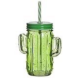  Vaso Jason Cristal con Pajita Cactus Verde Jarra con Tapa 14 cm