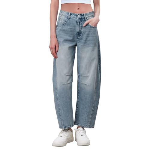 Barrel Jeans for Women Trendy High Waisted Wide Leg Baggy Boyfriend Jeans Mid Rise Denim Ankle Pants with Pockets3